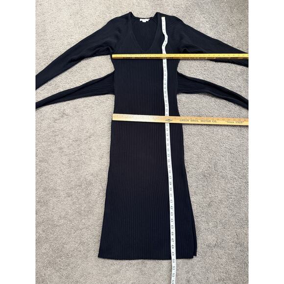 Good American Belted Stretch Black Sweater Dress 1/2 S/M Slit Bodycon Midi - Picture 3 of 7